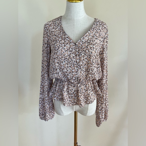 Sienna Sky Peplum Long Sleeve Button Down Floral Blouse - Picture 2 of 7